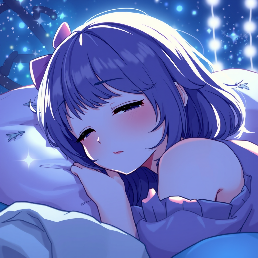 sleepy girl blue sparkle anime style by Free AI Image Generator & Maker - No login required✨ | AIGAZOU