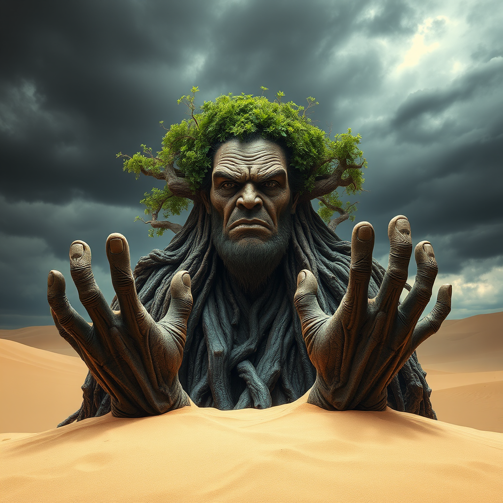 tree man desert dramatic sky surreal by Free AI Image Generator & Maker - No login required✨ | AIGAZOU