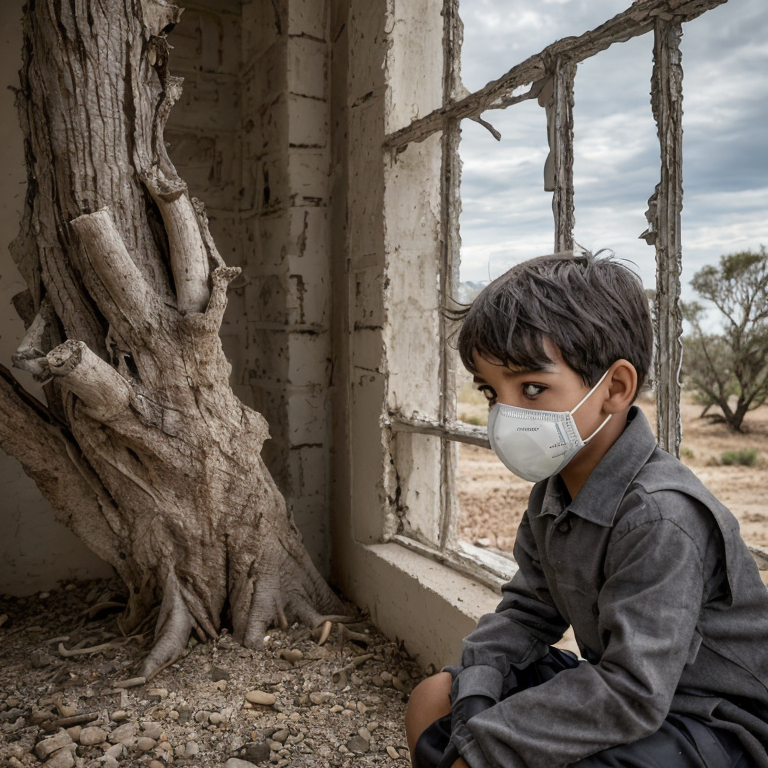 boy in gas mask by dead tree by Free AI Image Generator & Maker - No login required✨ | AIGAZOU