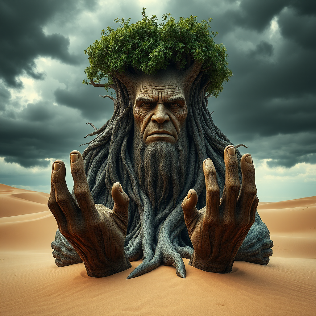 tree man desert dramatic sky surreal by Free AI Image Generator & Maker - No login required✨ | AIGAZOU