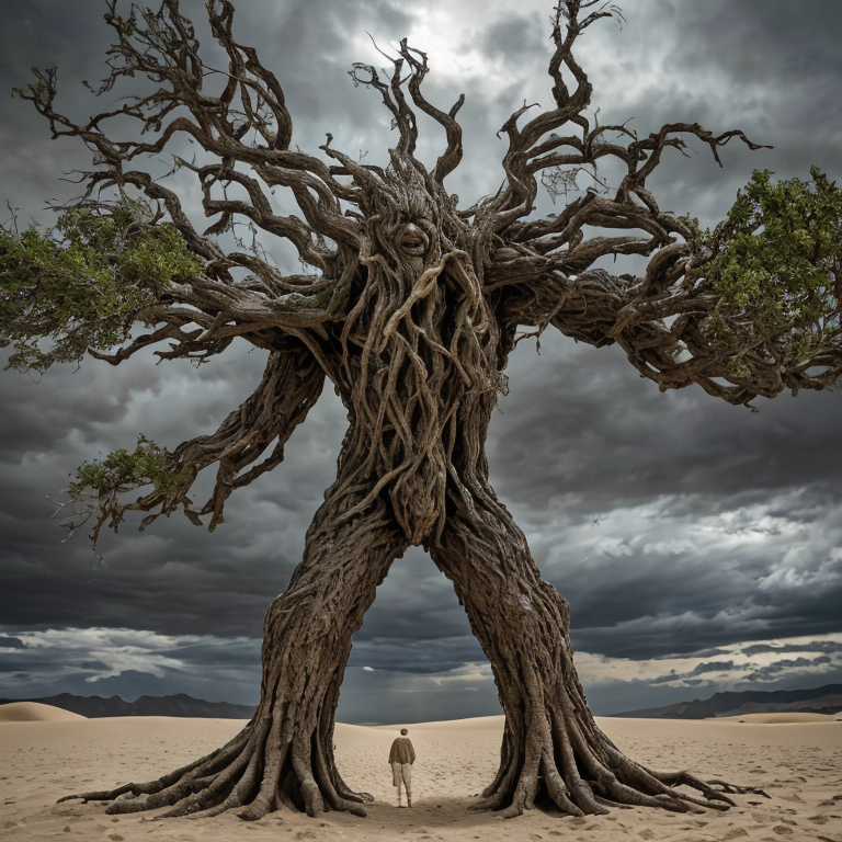 tree man desert dramatic sky surreal by Free AI Image Generator & Maker - No login required✨ | AIGAZOU