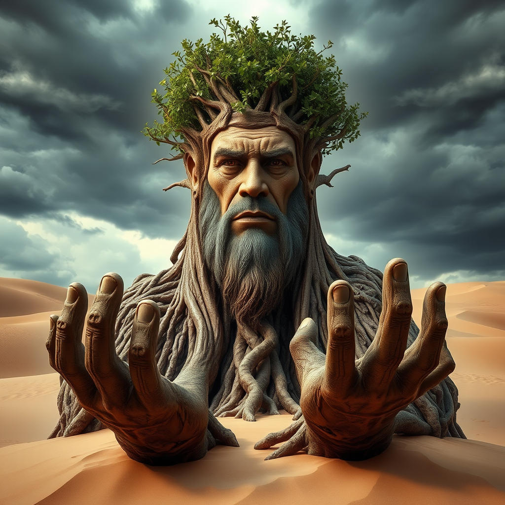tree man desert dramatic sky surreal by Free AI Image Generator & Maker - No login required✨ | AIGAZOU