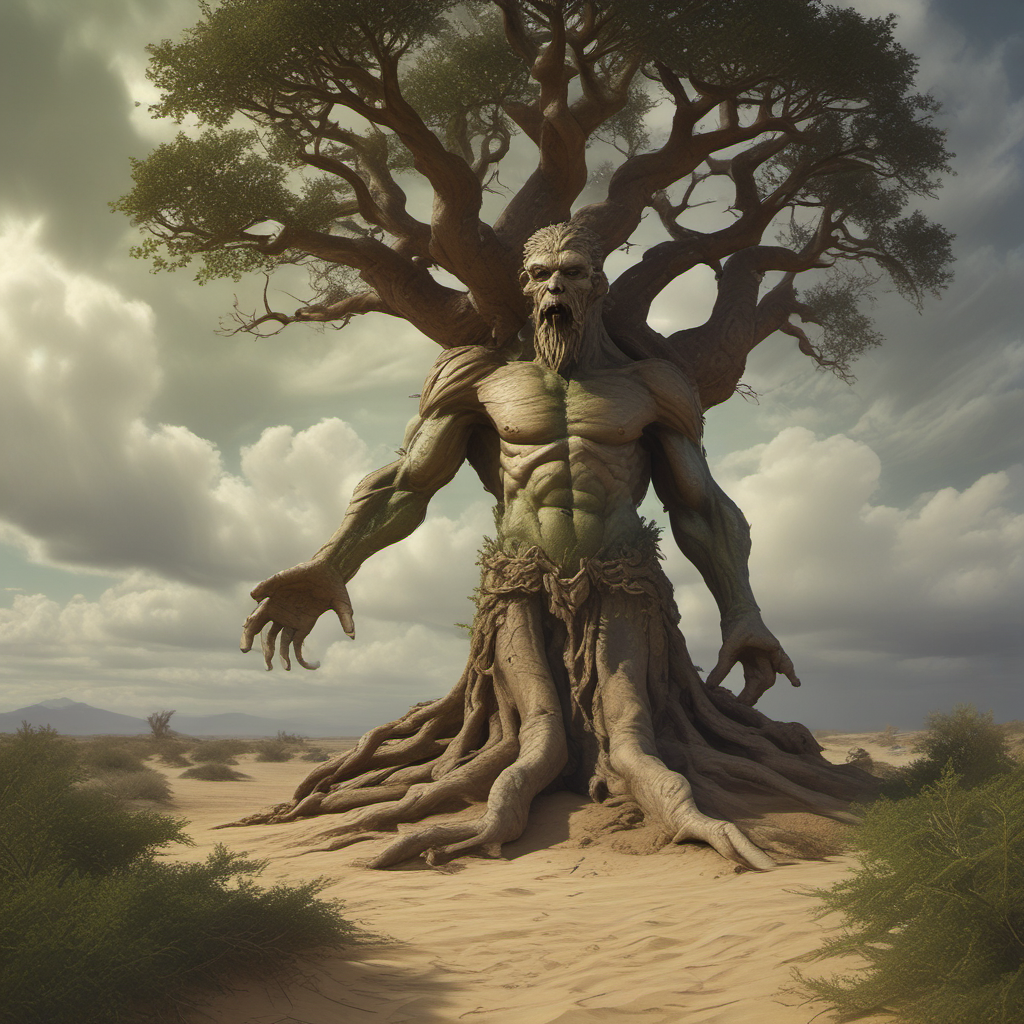 tree man desert dramatic sky surreal by Free AI Image Generator & Maker - No login required✨ | AIGAZOU
