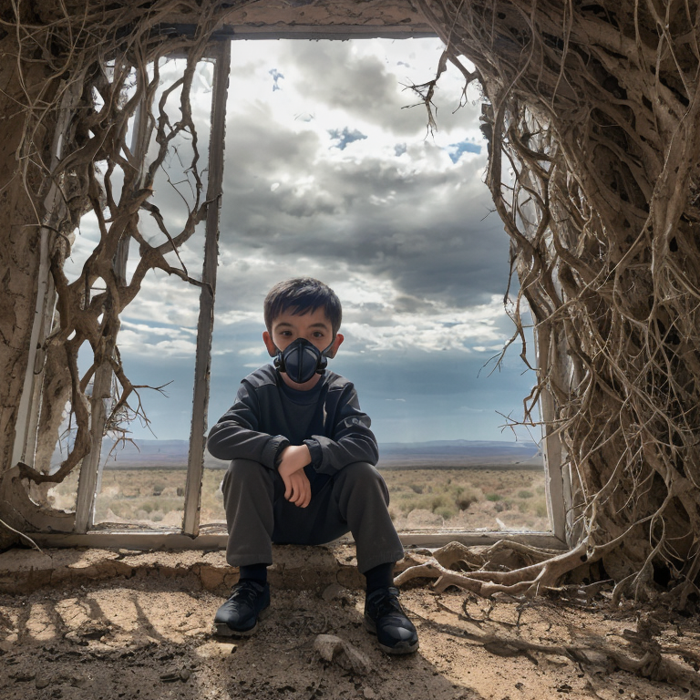 boy in gas mask near dead tree by Free AI Image Generator & Maker - No login required✨ | AIGAZOU