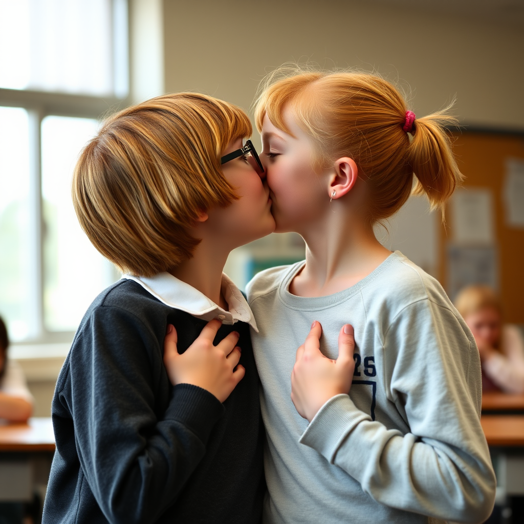 two girls kissing classroom by Free AI Image Generator & Maker - No login required✨ | AIGAZOU
