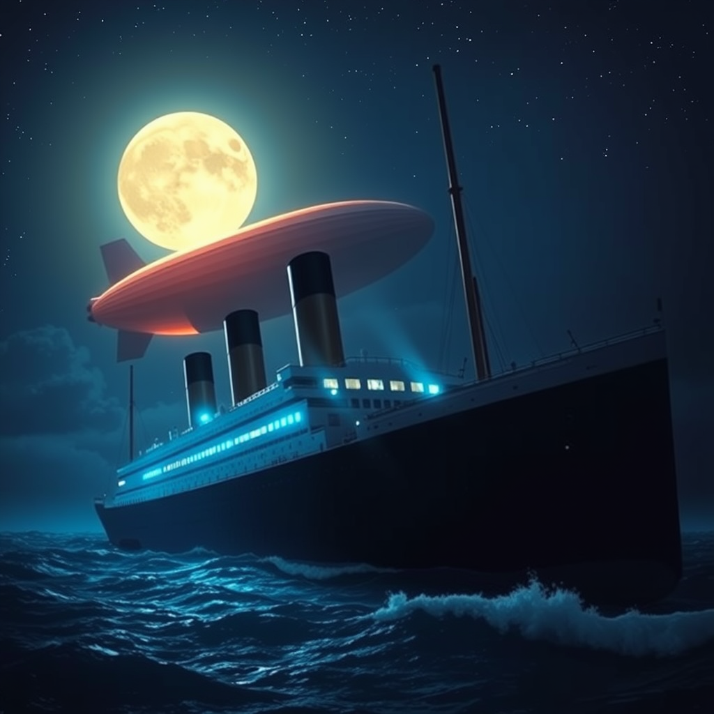 moonlit titanic hindenburg shipwreck airship by Free AI Image Generator & Maker - No login required✨ | AIGAZOU