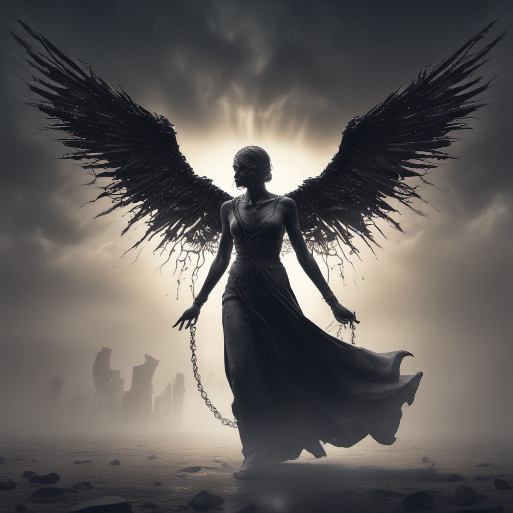 person breaking free chains dark misty landscape by Free AI Image Generator & Maker - No login required✨ | AIGAZOU