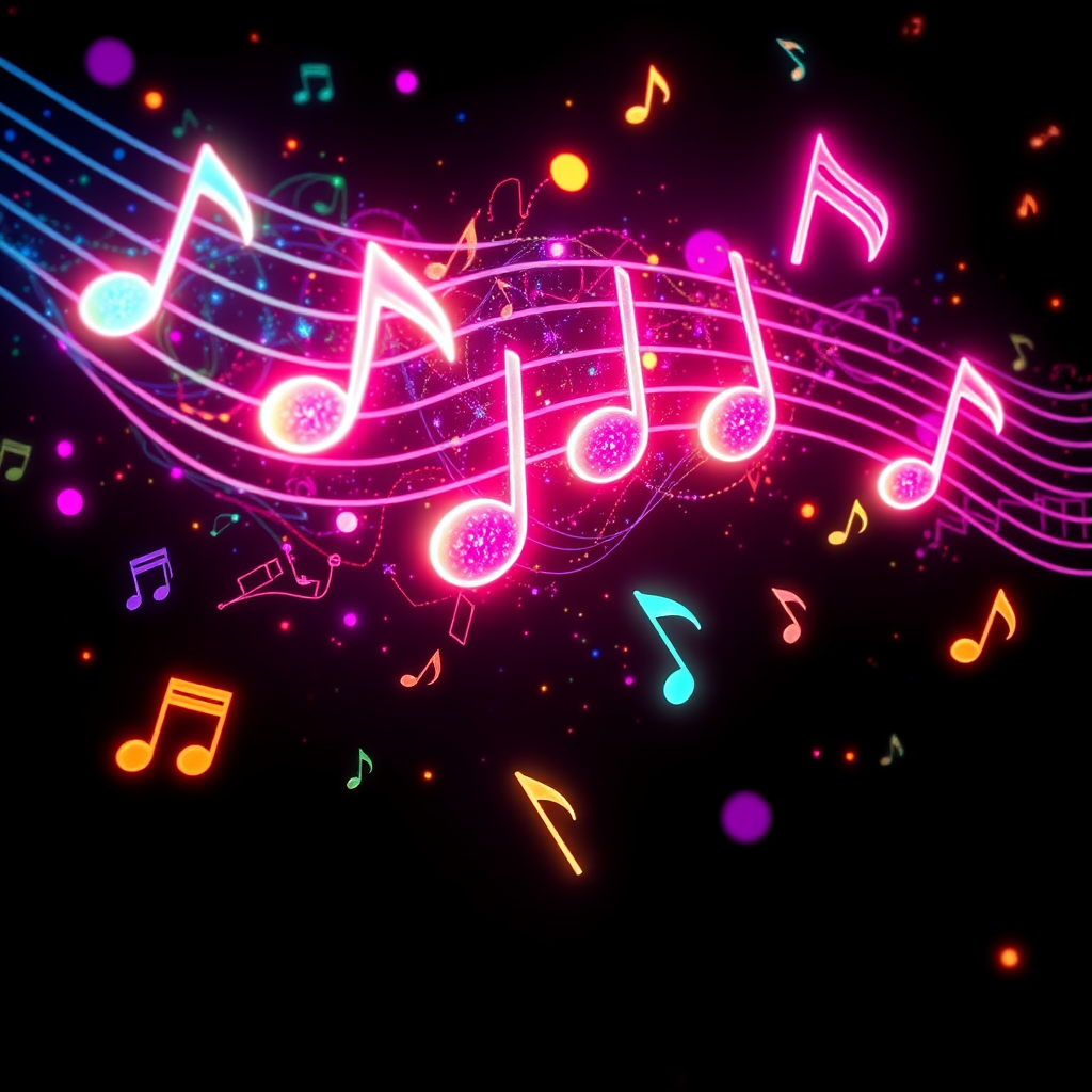 cyberpunk floating musical notes neon lights by Free AI Image Generator & Maker - No login required✨ | AIGAZOU