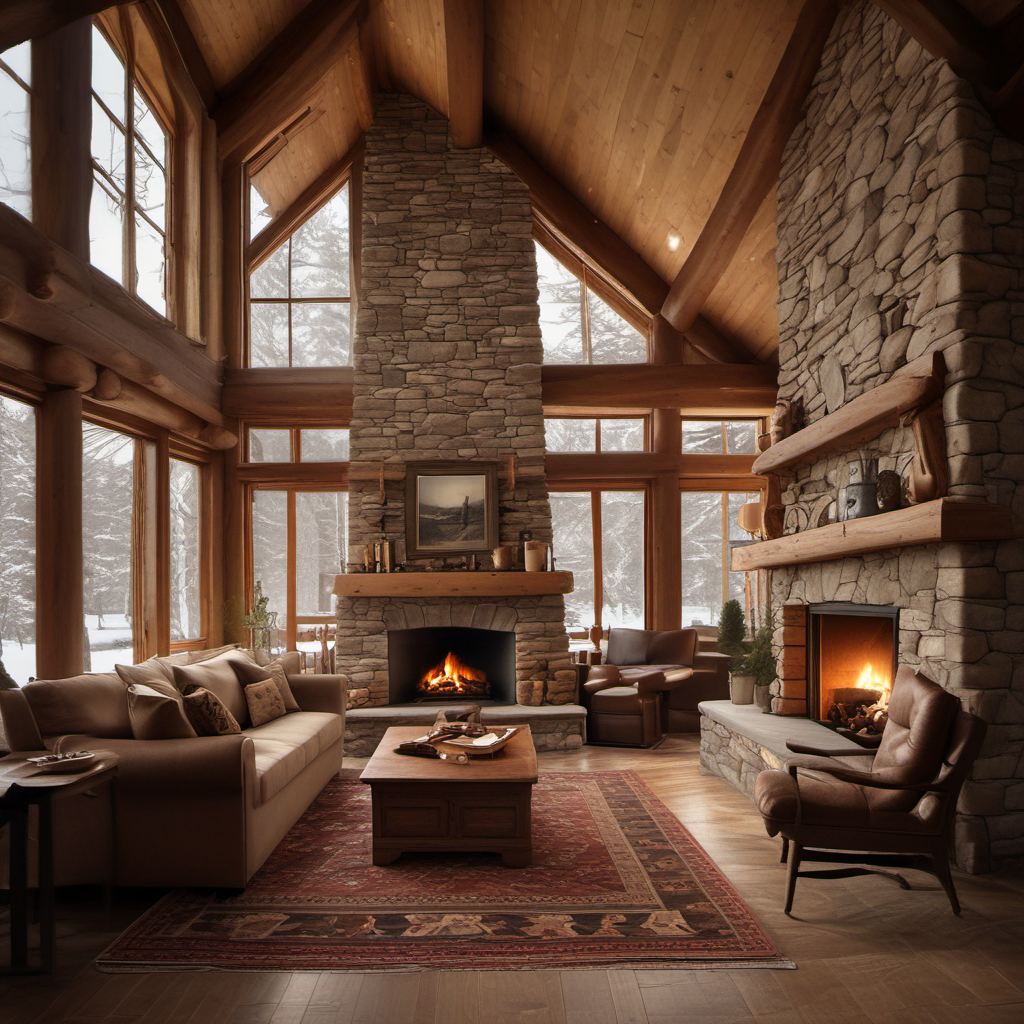 cozy log cabin living room fireplace by Free AI Image Generator & Maker - No login required✨ | AIGAZOU