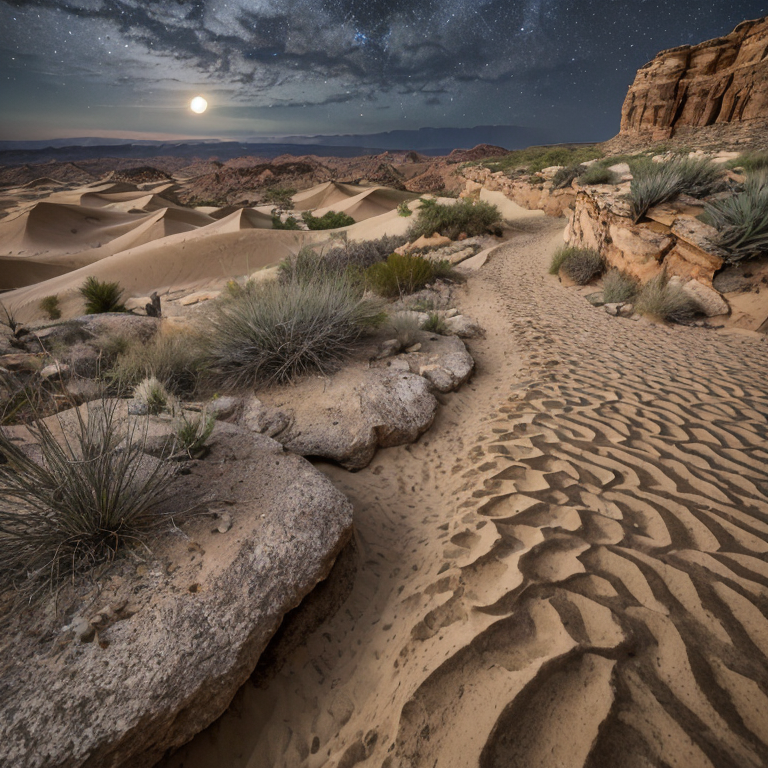 moonlit desert canyon path night by Free AI Image Generator & Maker - No login required✨ | AIGAZOU