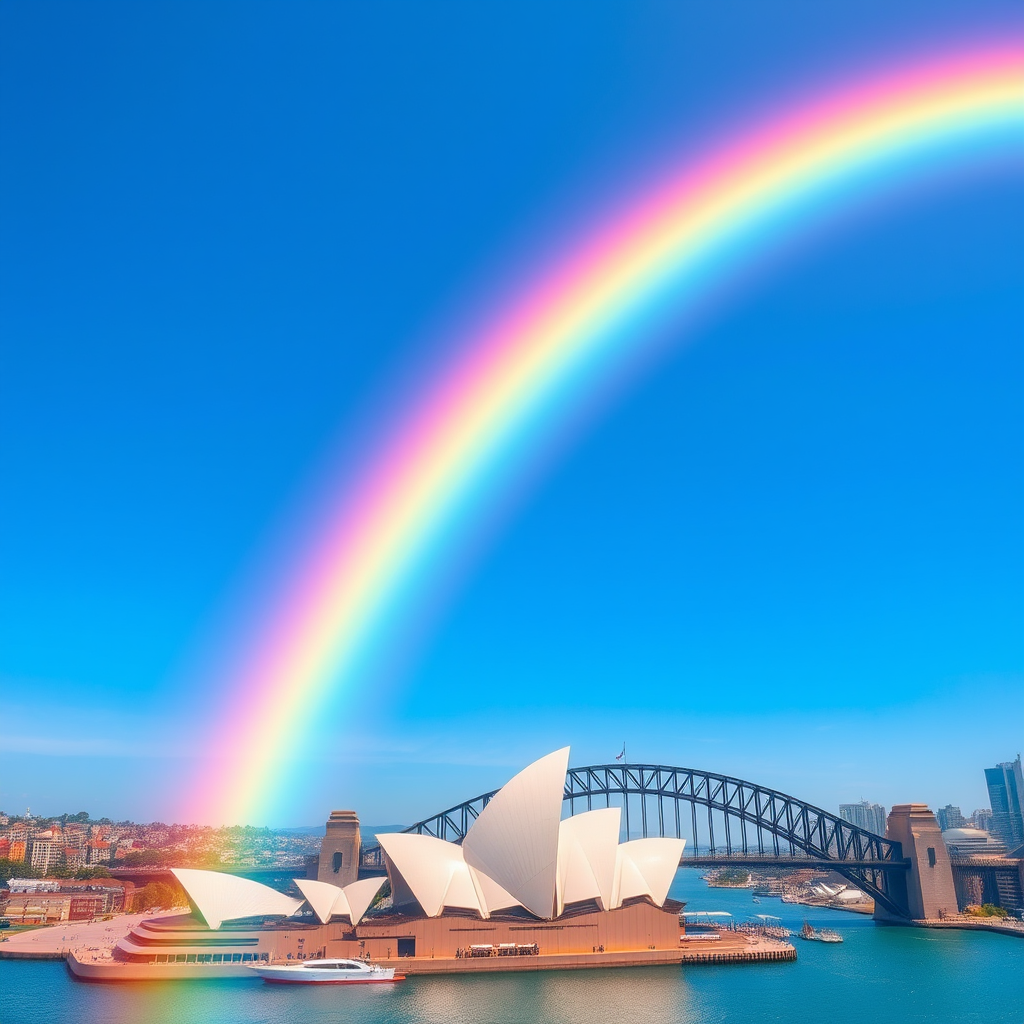 photorealistic sydney opera house harbour bridge rainbow by Free AI Image Generator & Maker - No login required✨ | AIGAZOU