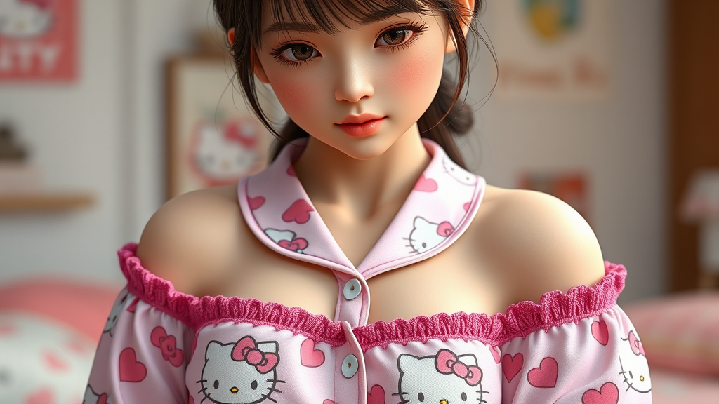 open collar off shoulder pajamas hello kitty 18 year old girl by Free AI Image Generator & Maker - No login required✨ | AIGAZOU