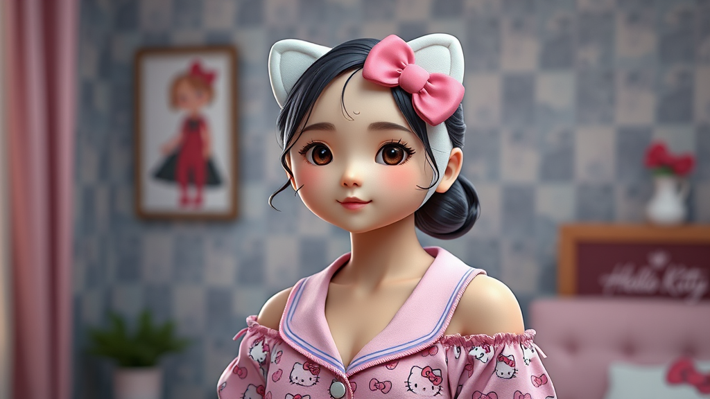 open collar off shoulder pajamas hello kitty 18 year old girl by Free AI Image Generator & Maker - No login required✨ | AIGAZOU