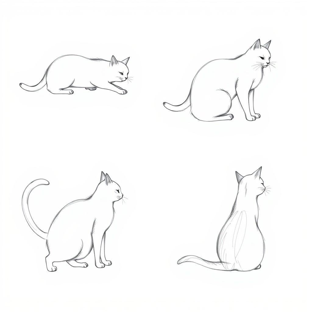 cat body sketch angles poses reference by Free AI Image Generator & Maker - No login required✨ | AIGAZOU