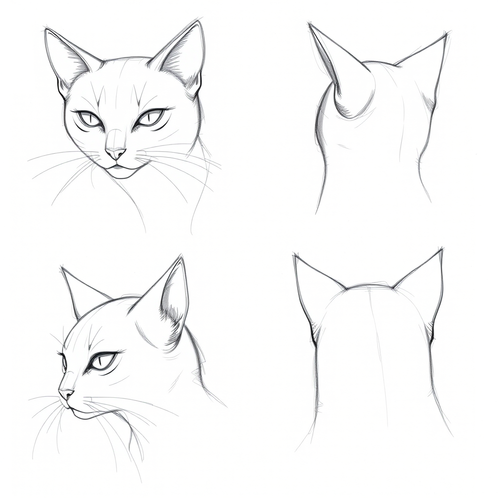 clean pencil sketch cat head four angles by Free AI Image Generator & Maker - No login required✨ | AIGAZOU