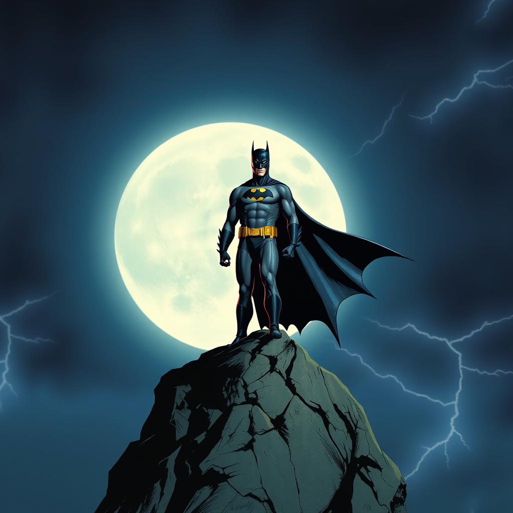 batman bat symbol rock moon lightning by Free AI Image Generator & Maker - No login required✨ | AIGAZOU