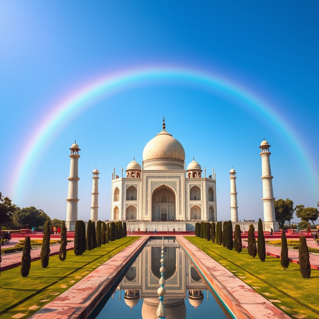 taj mahal with rainbow clear sky by Free AI Image Generator & Maker - No login required✨ | AIGAZOU