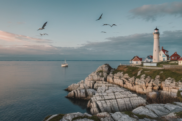 picturesque harbor with fishing boats lighthouse by Free AI Image Generator & Maker - No login required✨ | AIGAZOU