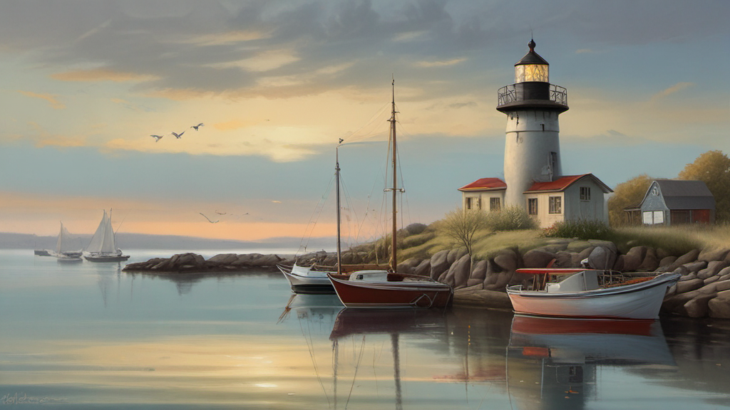picturesque harbor scene with boats lighthouse by Free AI Image Generator & Maker - No login required✨ | AIGAZOU