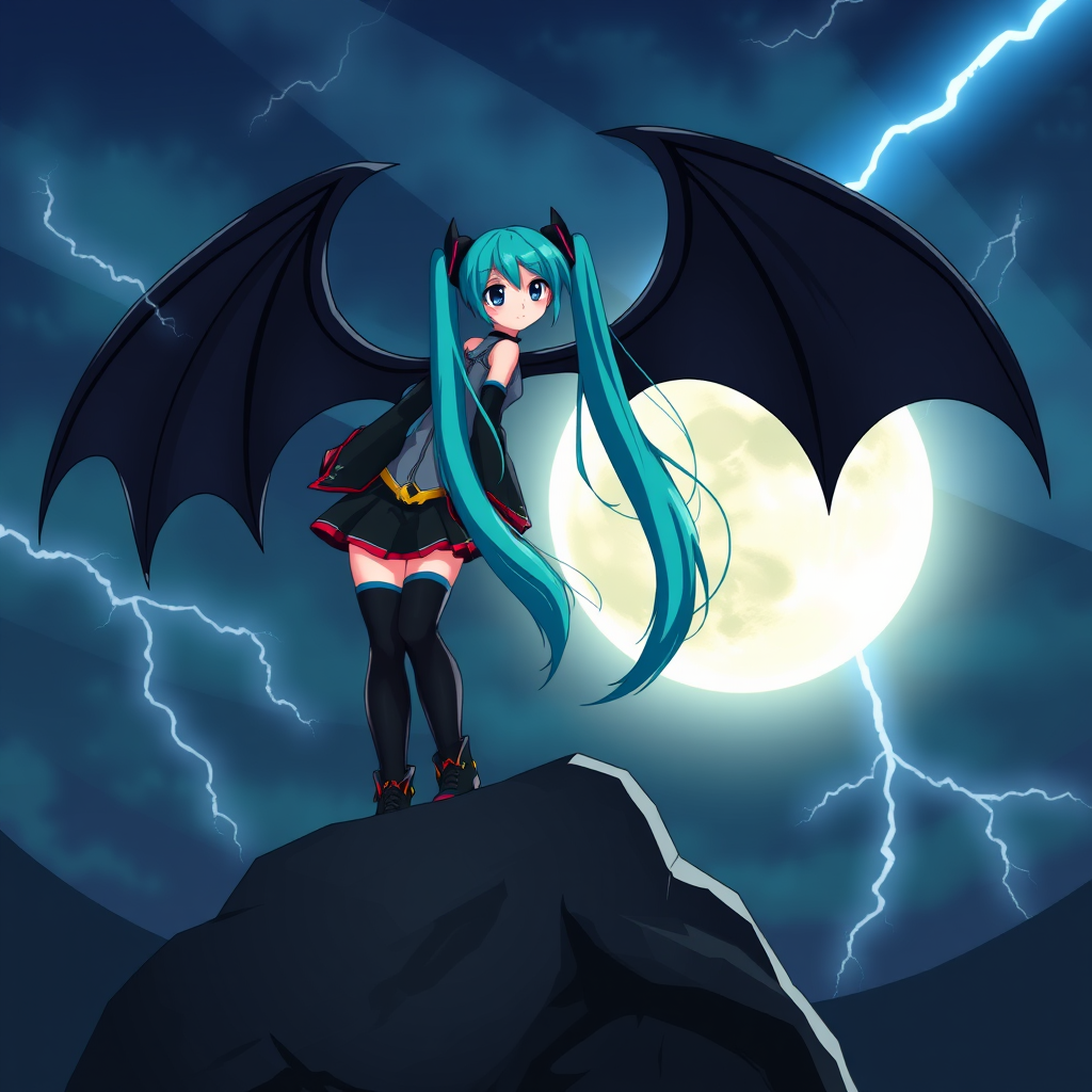hatsune miku batman symbol rock moon by Free AI Image Generator & Maker - No login required✨ | AIGAZOU