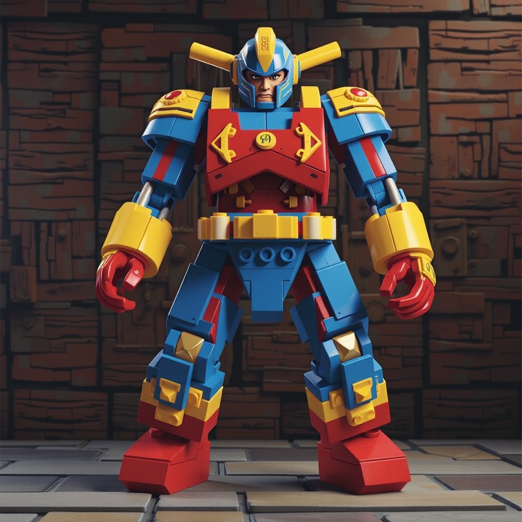 wrestler in blue red suit lego robot dynamic pose by Free AI Image Generator & Maker - No login required✨ | AIGAZOU