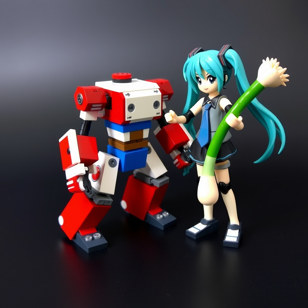 lego robot and hatsune miku fighting by Free AI Image Generator & Maker - No login required✨ | AIGAZOU