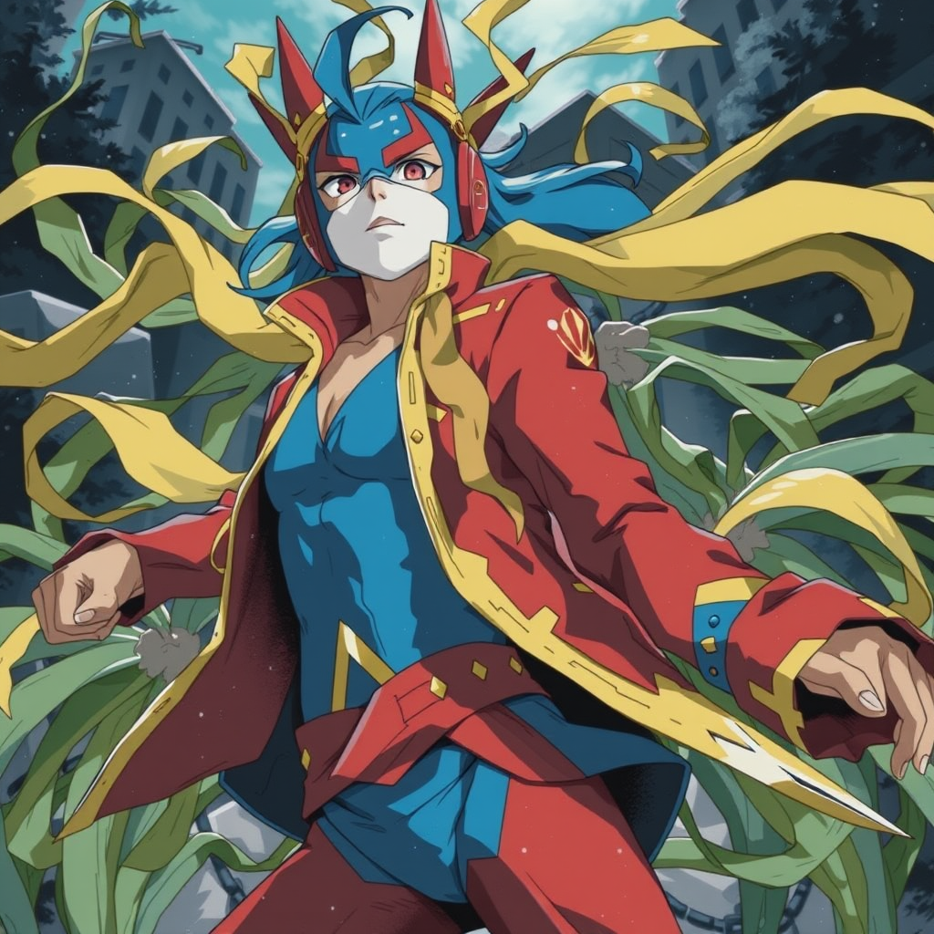 wrestler in blue red suit with miku by Free AI Image Generator & Maker - No login required✨ | AIGAZOU
