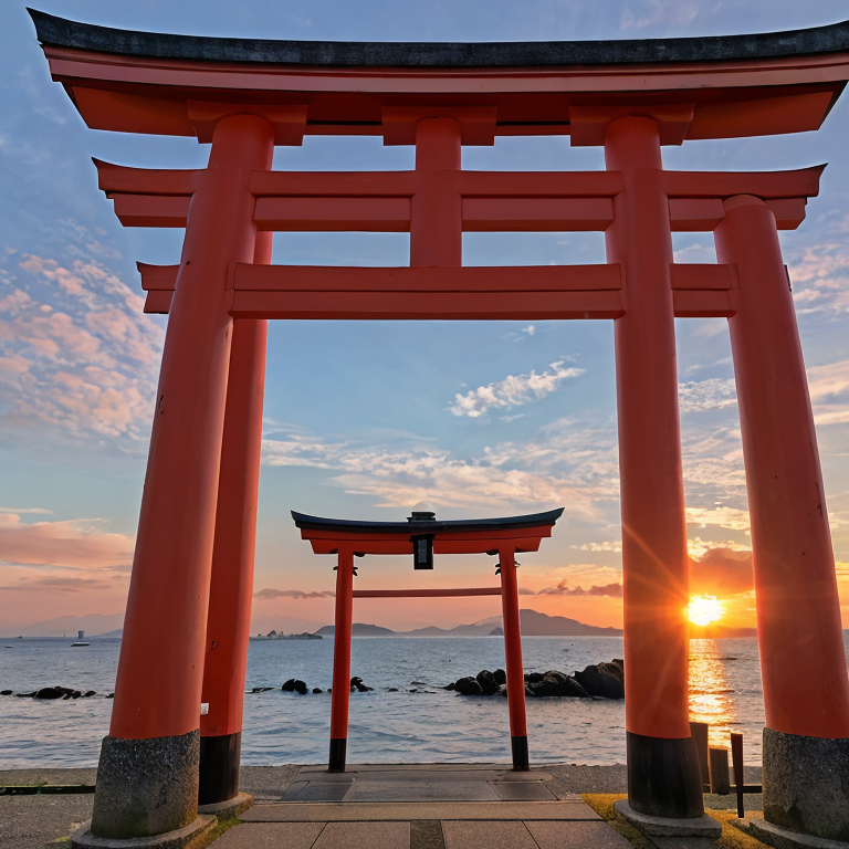 red sunset background japanese shrine sea by Gerador de imagens com IA gratuito - Sem login necessário✨ | AIGAZOU