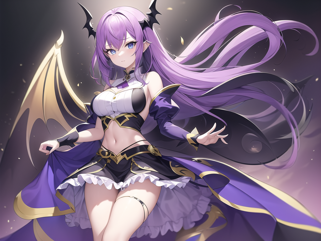 purple hair blue eyes revealing outfit devil wings by Free AI Image Generator & Maker - No login required✨ | AIGAZOU