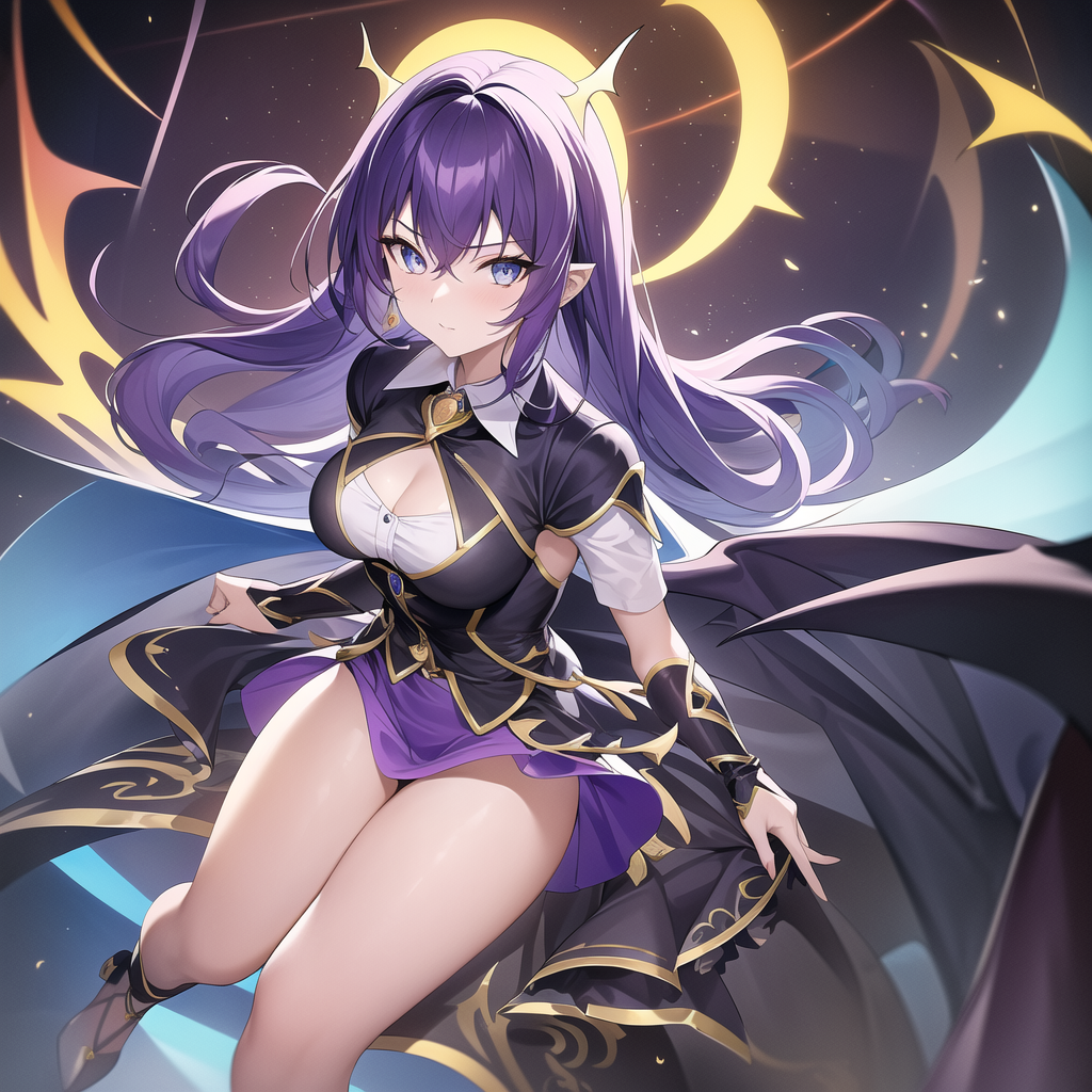 purple hair blue eyes revealing outfit devil wings by Free AI Image Generator & Maker - No login required✨ | AIGAZOU