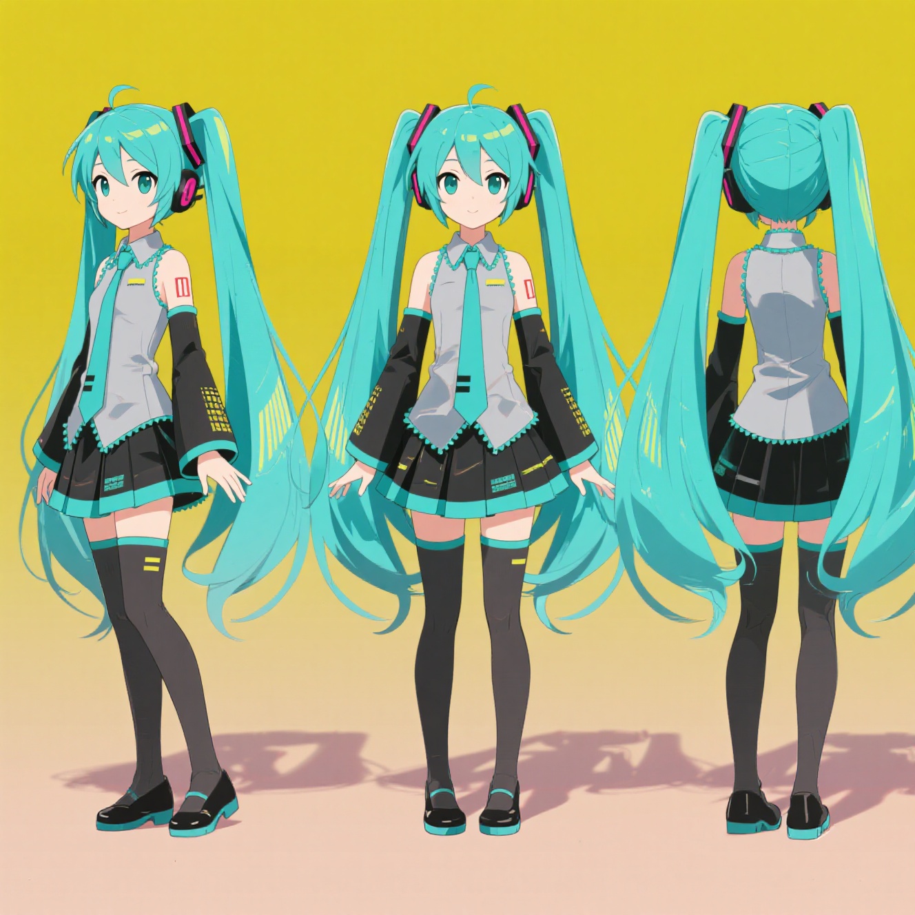miku hatsune three view drawing by Free AI Image Generator & Maker - No login required✨ | AIGAZOU