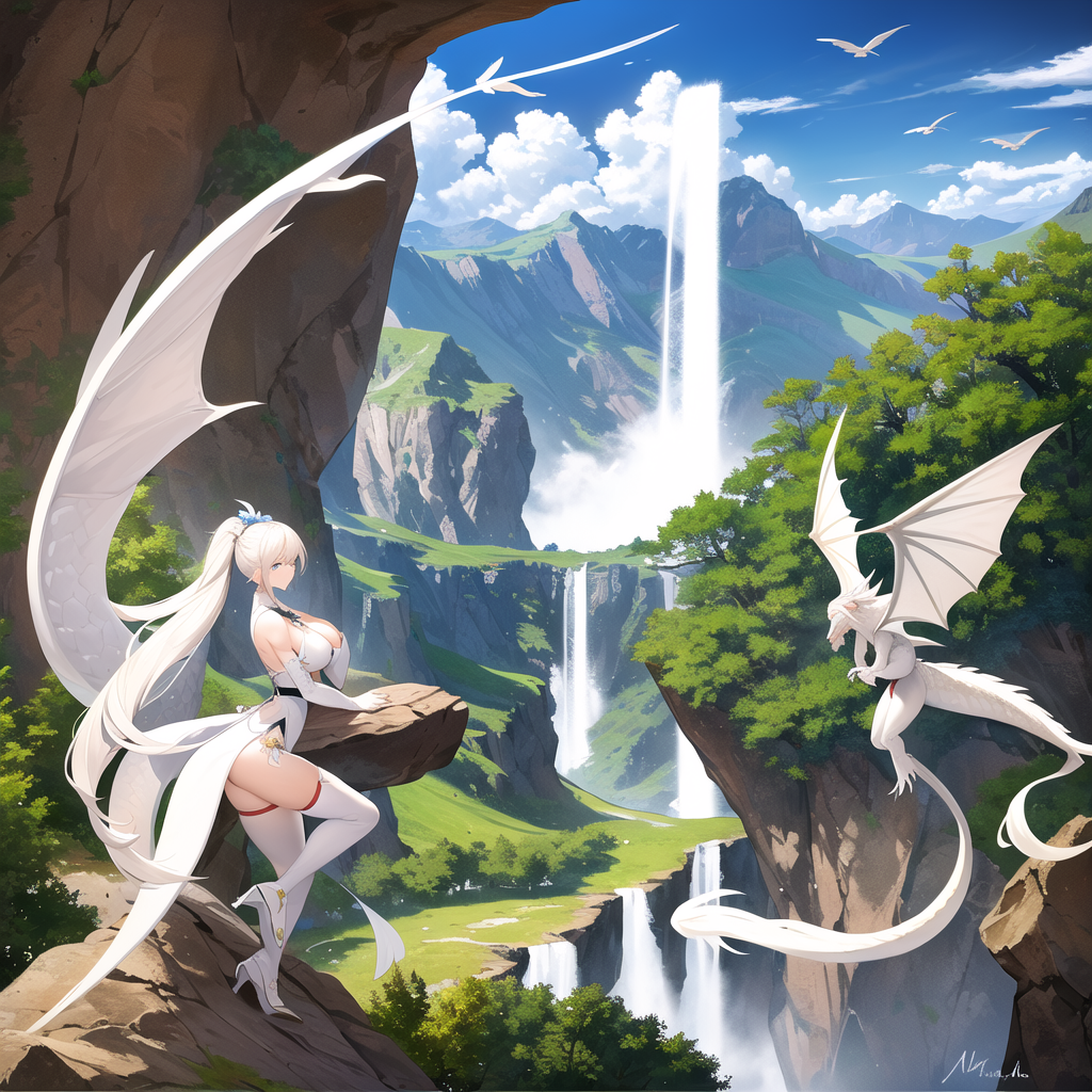 white dragon flying over rocky mountain by Free AI Image Generator & Maker - No login required✨ | AIGAZOU