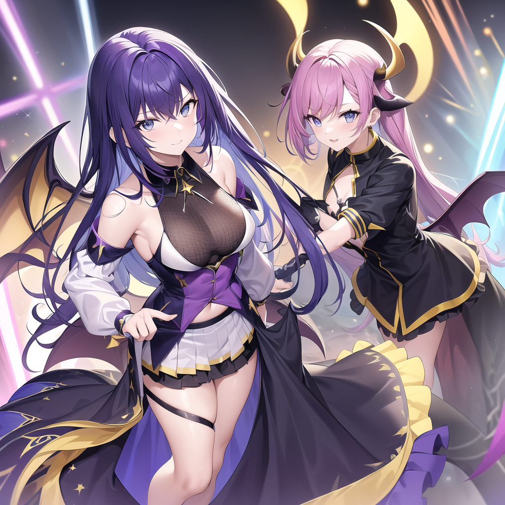 purple hair blue eyes revealing outfit devil wings by Free AI Image Generator & Maker - No login required✨ | AIGAZOU