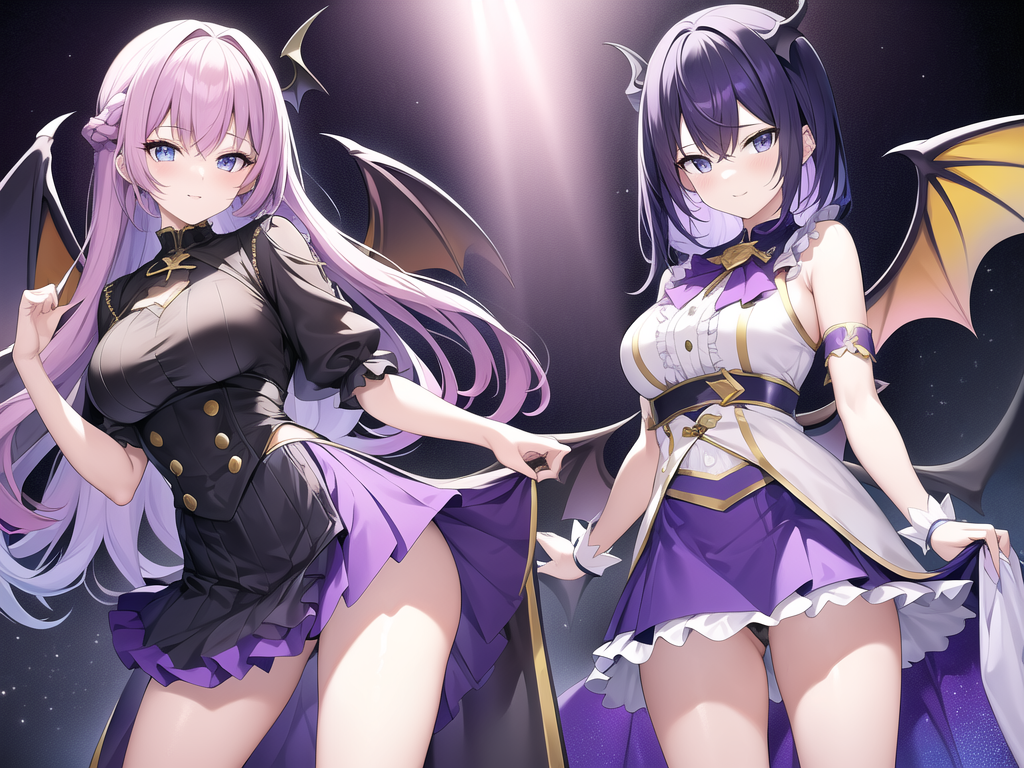 purple hair blue eyes revealing outfit devil wings by Free AI Image Generator & Maker - No login required✨ | AIGAZOU