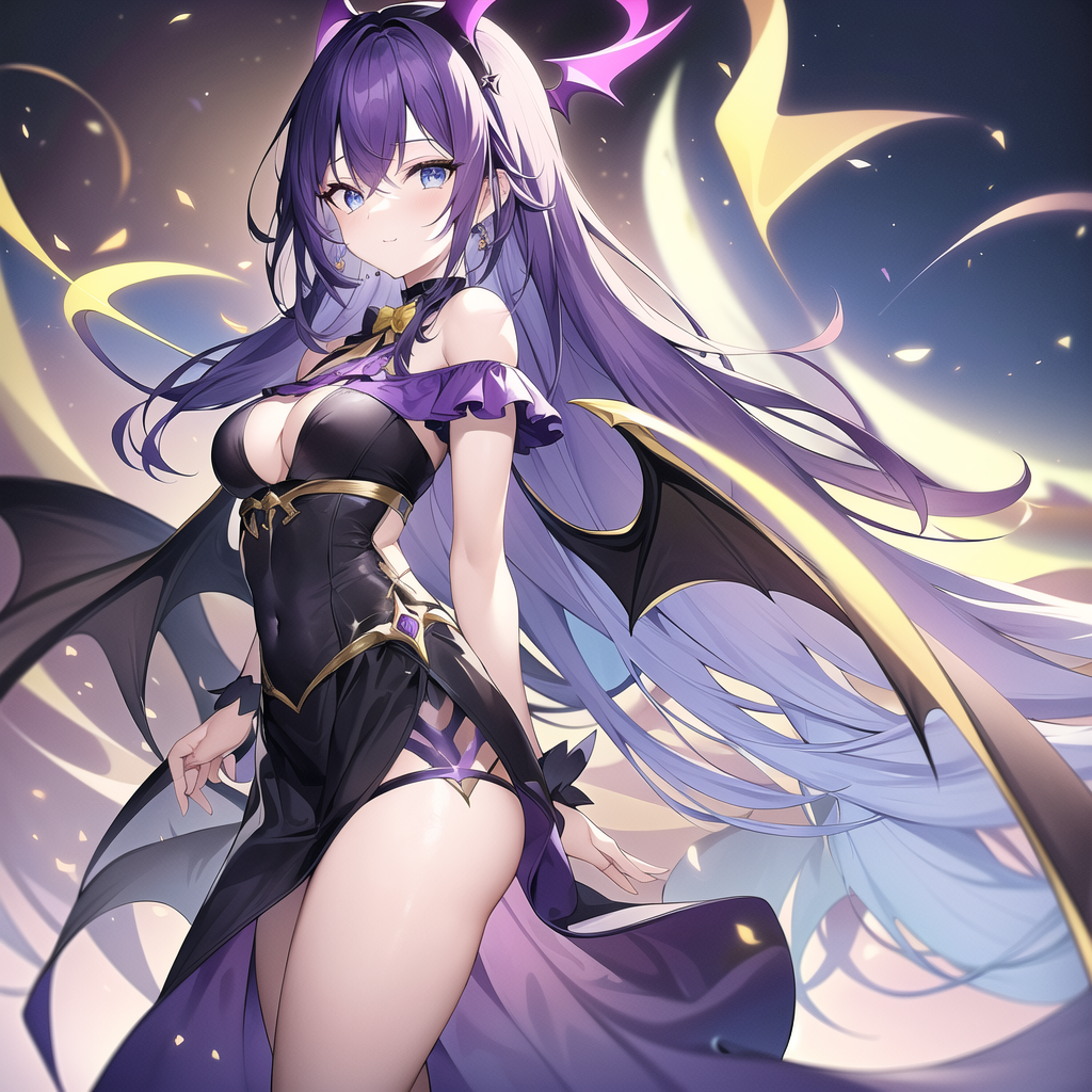 purple hair blue eyes revealing outfit devil wings by Free AI Image Generator & Maker - No login required✨ | AIGAZOU