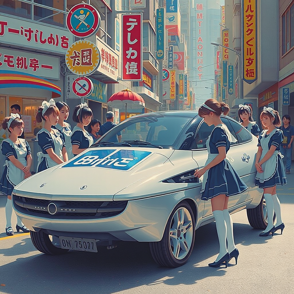 silver spaceship solar car maid cafe akihabara by Free AI Image Generator & Maker - No login required✨ | AIGAZOU