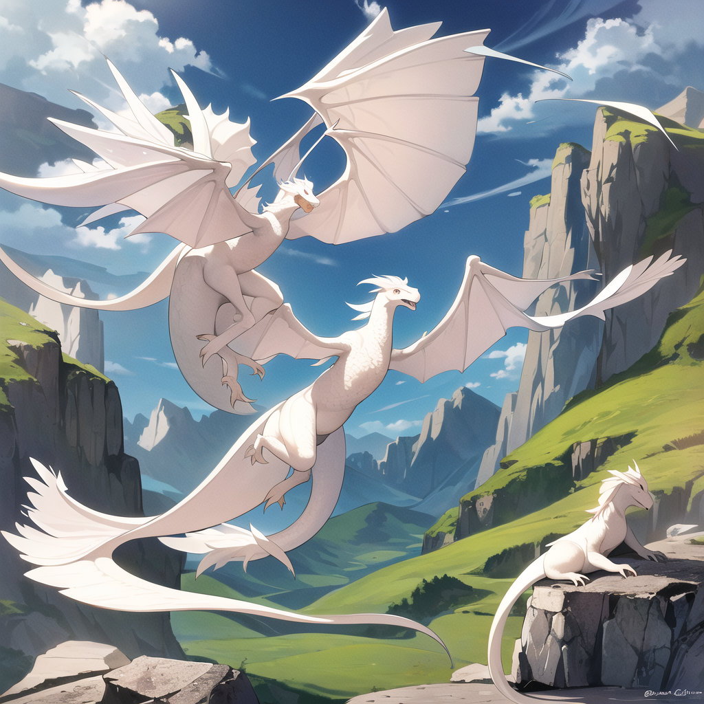 white dragon flying over rocky mountain by Free AI Image Generator & Maker - No login required✨ | AIGAZOU