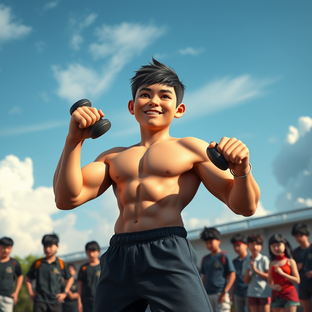 middle school boy training for macho figure by Free AI Image Generator & Maker - No login required✨ | AIGAZOU
