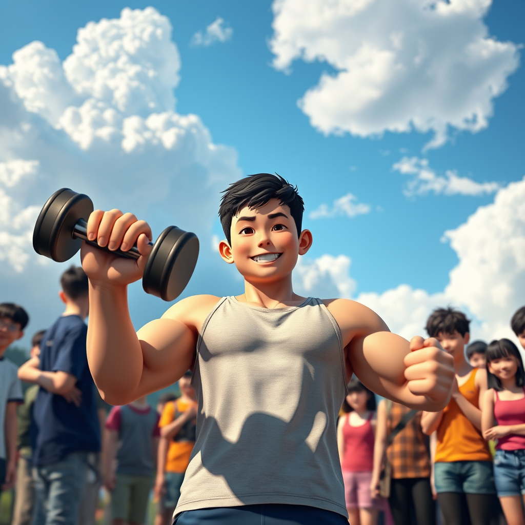 middle school boy training for macho figure by Free AI Image Generator & Maker - No login required✨ | AIGAZOU