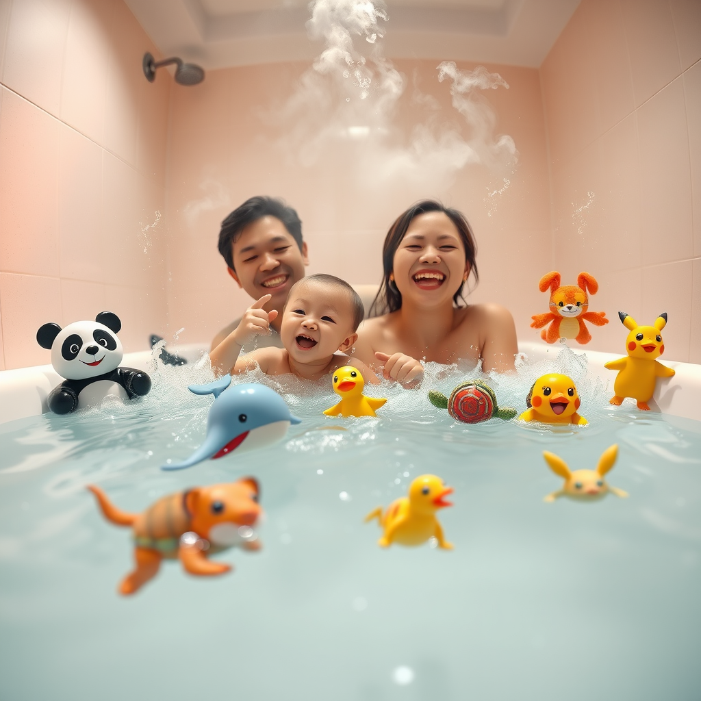 parent child bath time with toys by Free AI Image Generator & Maker - No login required✨ | AIGAZOU