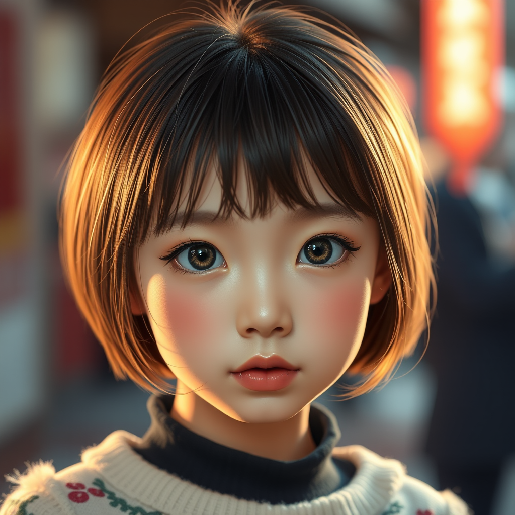 oriental young girl short brown hair by Free AI Image Generator & Maker - No login required✨ | AIGAZOU