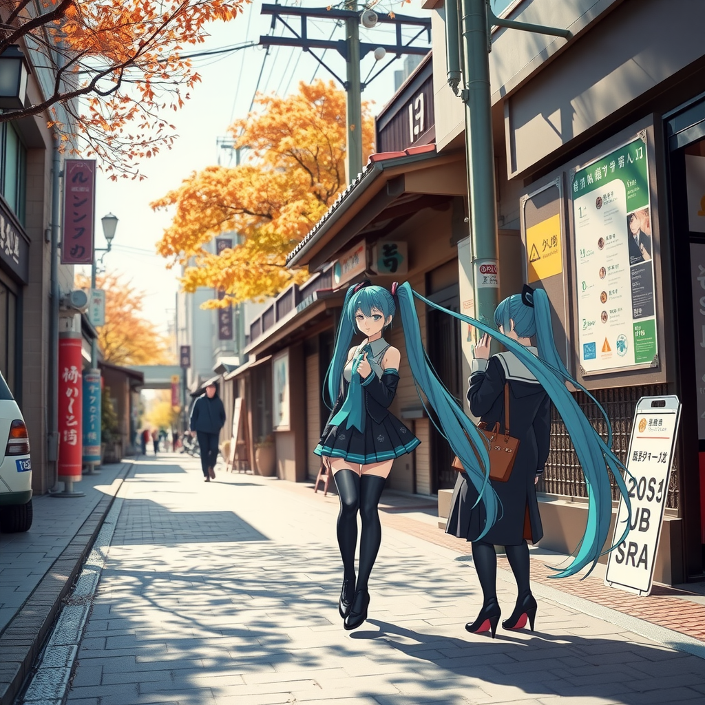 miku hatsune in spring autumn street by Free AI Image Generator & Maker - No login required✨ | AIGAZOU