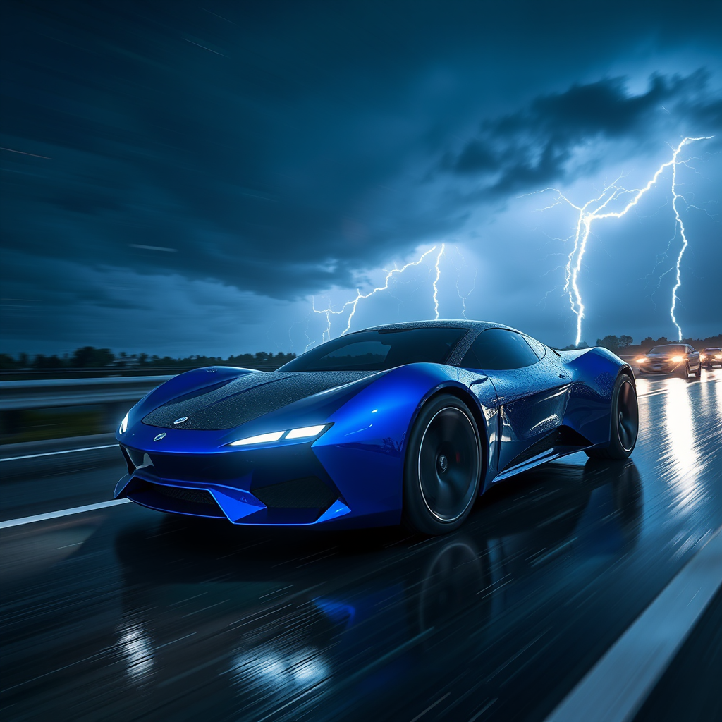 realistic photography cobalt blue solar car by Free AI Image Generator & Maker - No login required✨ | AIGAZOU