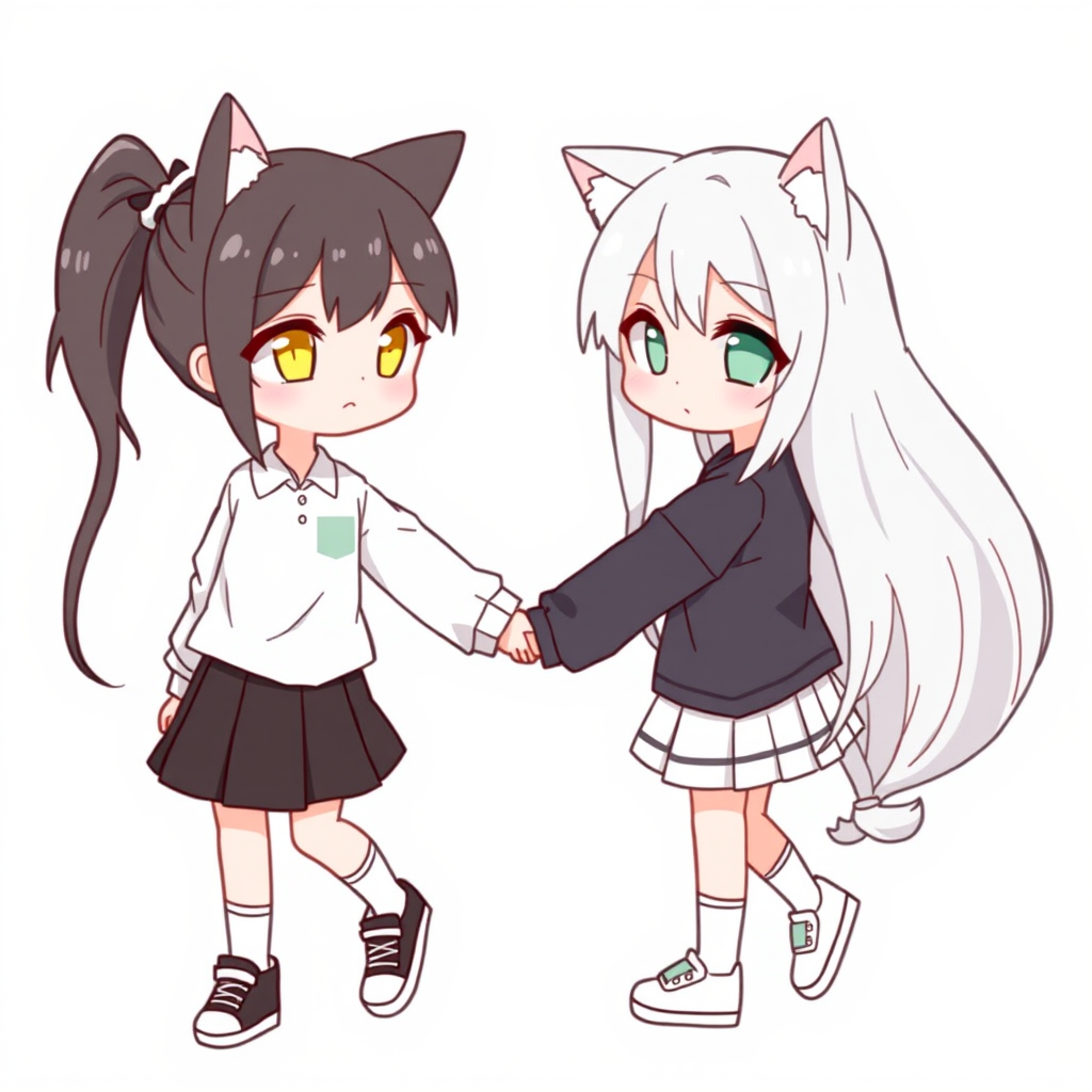 two girls holding hands cute anime style by Free AI Image Generator & Maker - No login required✨ | AIGAZOU