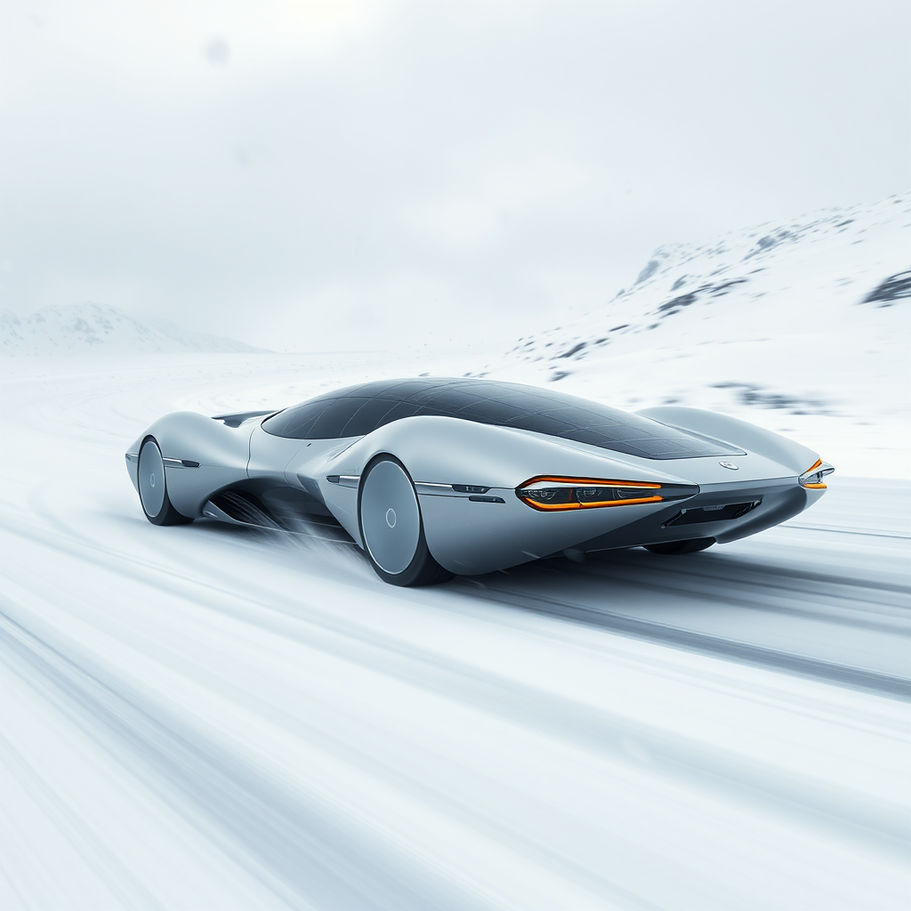 futuristic solar car snowy landscape by Free AI Image Generator & Maker - No login required✨ | AIGAZOU