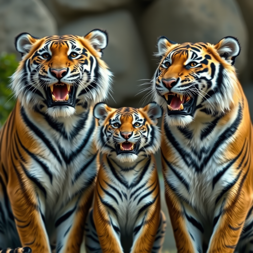 three tigers one small smiling by Free AI Image Generator & Maker - No login required✨ | AIGAZOU
