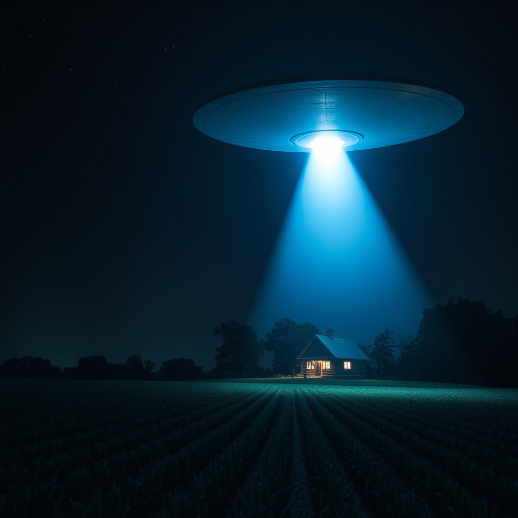 ufo hovers above rural farm by Free AI Image Generator & Maker - No login required✨ | AIGAZOU