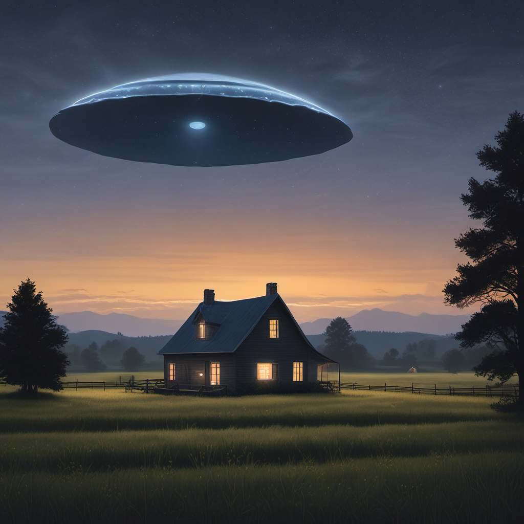 gray ufo hovers above rural farm by Free AI Image Generator & Maker - No login required✨ | AIGAZOU