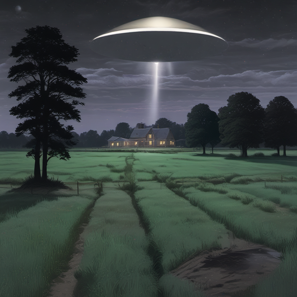 ufo hovers above rural farm by Free AI Image Generator & Maker - No login required✨ | AIGAZOU