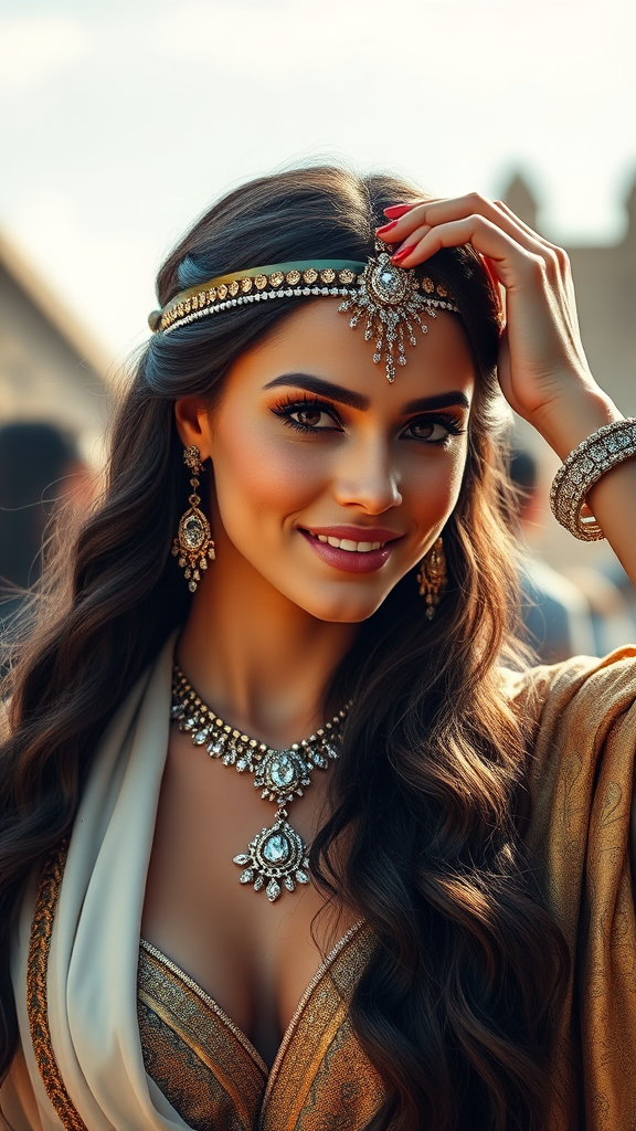 ancient egypt queen long hair diamond jewelry by Free AI Image Generator & Maker - No login required✨ | AIGAZOU